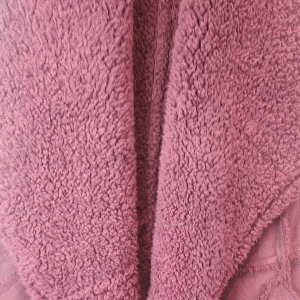 CAS LON Burgundy‎ Faux Suede Sherpa Lined Shawl Collar Vest Women's Size S